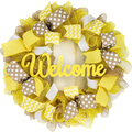 Front Door Welcome Wreaths - Mothers Day Gift - Burlap Everyday Year Round Outdoor Decor - Black Jute White - M5 Home & Garden > Decor > Seasonal & Holiday Decorations Pink Door Wreaths Yellow/Jute/White Welcome 