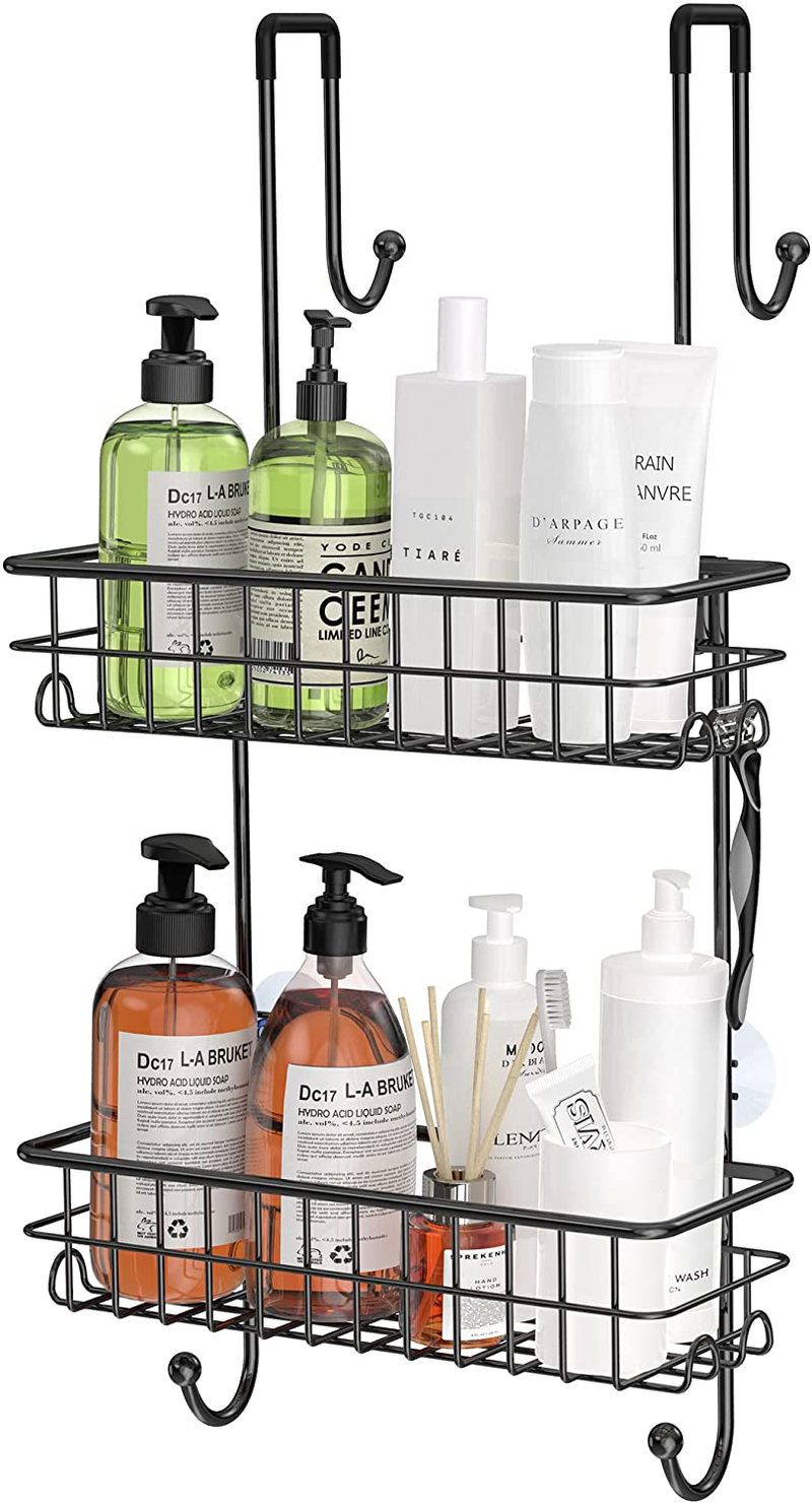 SMARTAKE Shower Caddy over the Door, Rustproof Bathroom Shelf with 10 Hooks, Stainless Steel Wall Rack, Fast-Draining Razors Towels Shampoo Organizer, for Dorm, Toilet, Bath and Kitchen (Black) Sporting Goods > Outdoor Recreation > Camping & Hiking > Portable Toilets & Showers SMARTAKE   