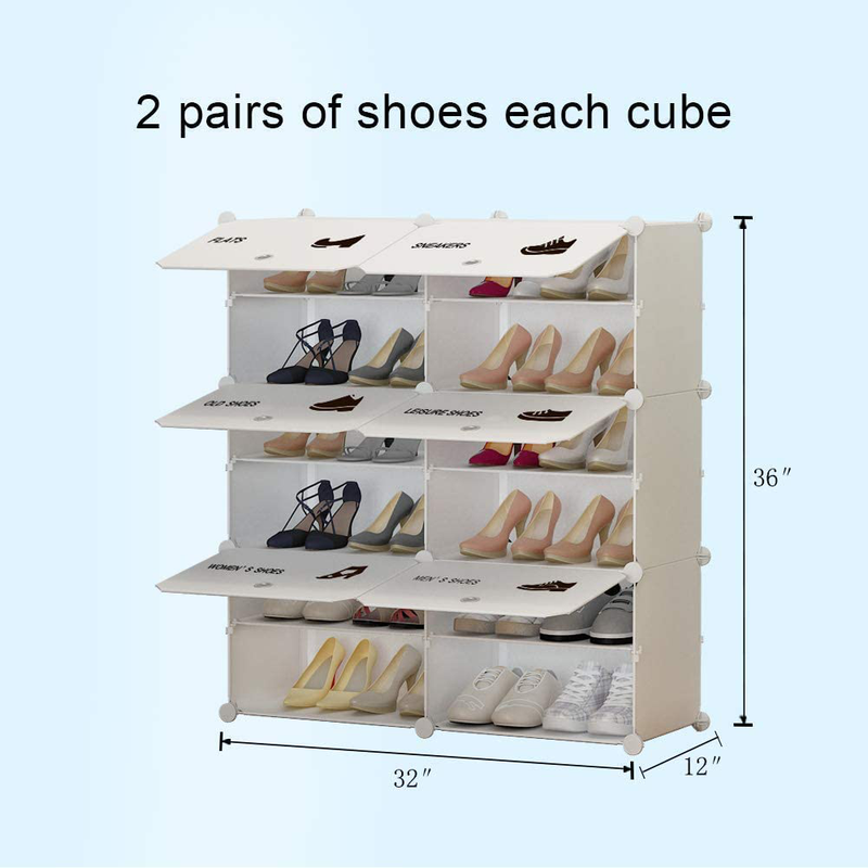 KOUSI Portable Shoe Rack Organizer 24 Pair Tower Shelf Storage Cabinet Stand Expandable for Heels, Boots, Slippers, 6 Tier White