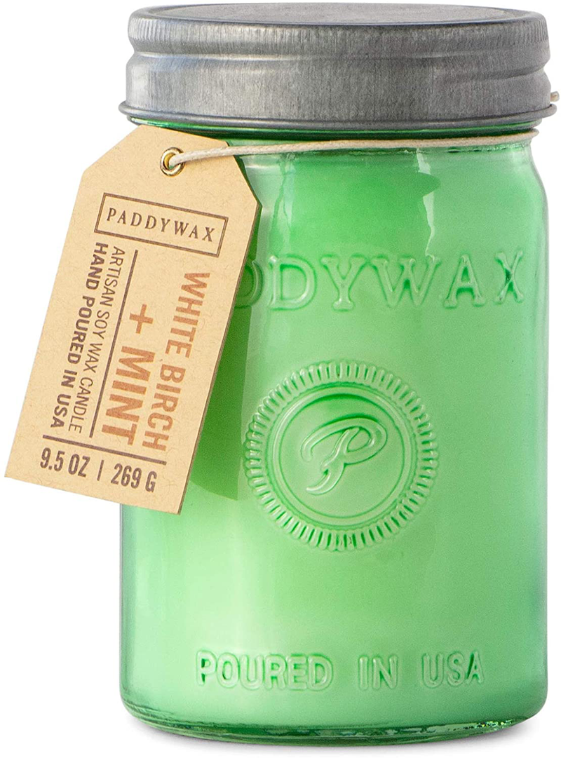 Paddywax Candles Relish Collection Soy Wax Blend Candle in Mason Jar Candle, Medium- 9.5 Ounce, White Birch + Mint Home & Garden > Decor > Home Fragrances > Candles Paddywax Candles White Birch + Mint  