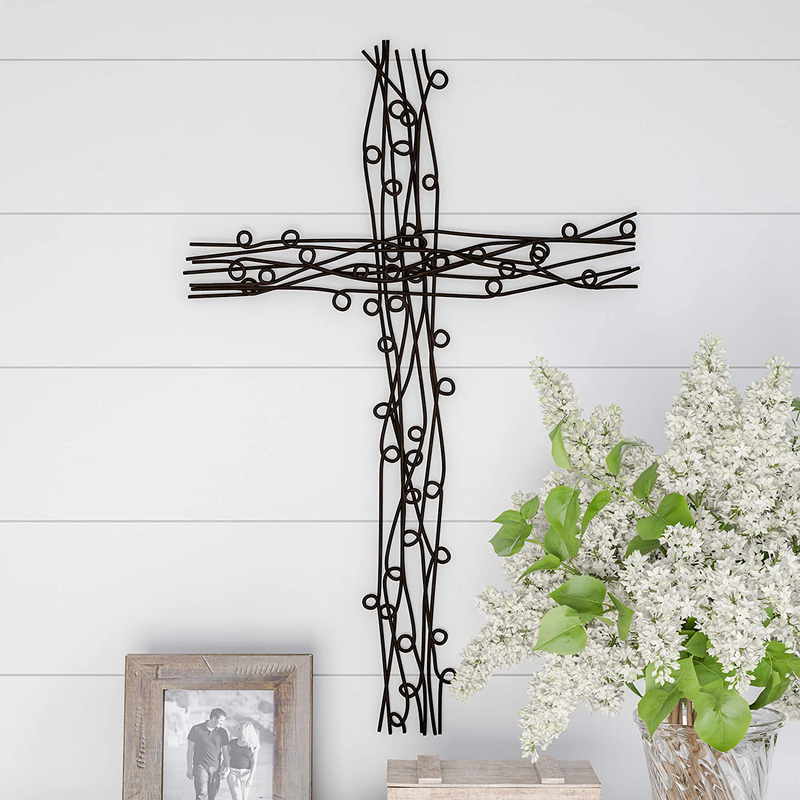 Lavish Home Handmade Short Flat White Mango Wood Vase Metal Wall Cross Intertwined Vine Design-Rustic Handcrafted Religious Art for Decor in Living Room, Bedroom Home & Garden > Decor > Vases Lavish Home Rounded Twigs  