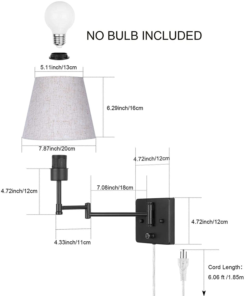 Swing Arm Wall Lamp Plug-In Cord Industrial Wall Sconce with On/Off Switch Wall Lights Fixtures 2-Lights Home & Garden > Lighting > Lighting Fixtures > Wall Light Fixtures KOL DEALS   