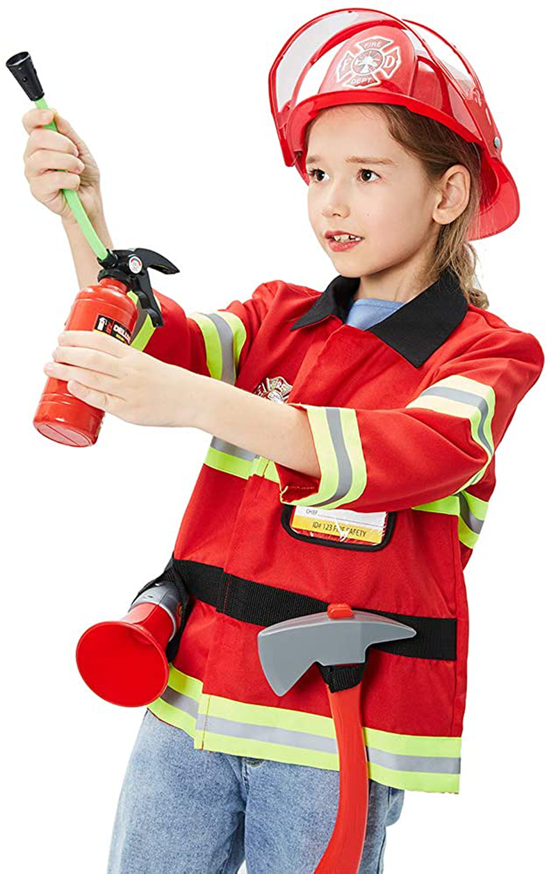 Kids Fireman Costume Role Play Dress Up with Firefighter Accessories Toys Kit for 3 4 5 6 7 Boys Girls Toddlers Birthday Gifts Halloween Costume Apparel & Accessories > Costumes & Accessories > Costumes B Bascolor   
