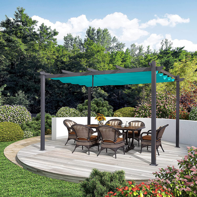 PURPLE LEAF 10' X 12' Outdoor Retractable Pergola with Sun Shade Canopy Patio Metal Shelter for Garden Porch Beach Pavilion Grill Gazebo Modern Yard Grape Trellis Pergola, Gray Home & Garden > Lawn & Garden > Outdoor Living > Outdoor Structures > Canopies & Gazebos PURPLE LEAF Turquoise Blue 10' X 13' 
