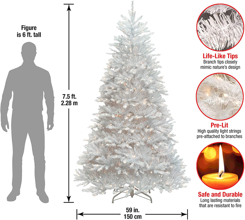 National Tree Company Pre-lit Artificial Christmas Tree | Includes Pre-strung White Lights and Stand | Dunhill White Fir- 7.5 ft (DUWH-75LO) Home & Garden > Decor > Seasonal & Holiday Decorations > Christmas Tree Stands National Tree   