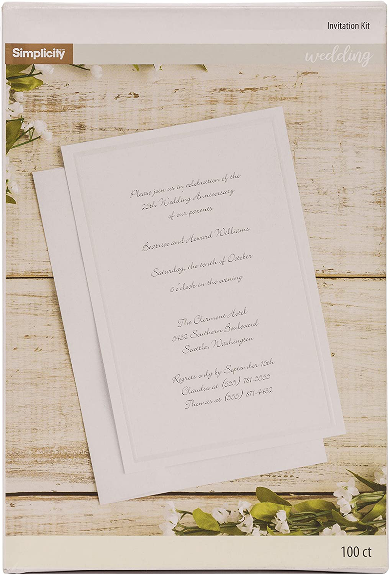 Simplicity Ivory White Wedding Invitation Kit with Envelopes, Makes 100 Invitations, 5.5" W x 8.5" L