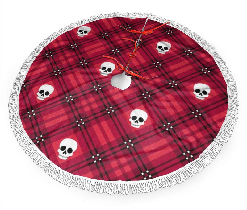 MSGUIDE American Football Christmas Tree Skirt 48 Inch Large Halloween Xmas Tree Decor for Holiday Party Decor Christmas Decoration Home & Garden > Decor > Seasonal & Holiday Decorations > Christmas Tree Skirts MSGUIDE Skull Tartan Plaid in Red 30" 