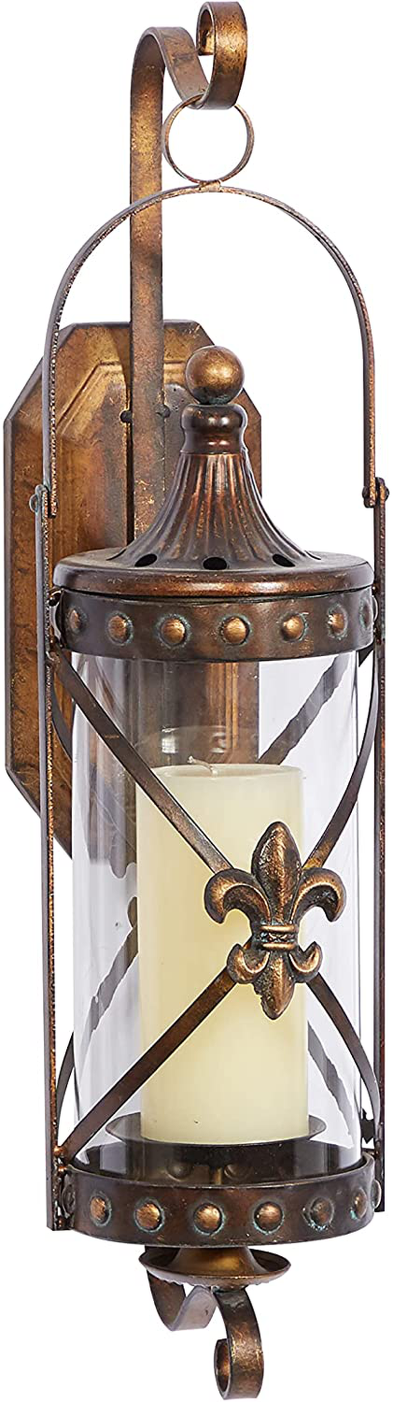 Deco 79 Rustic Fleur-de-Lis-Designed Metal Candle Sconce, 20" H x 7" L, Textured Bronze Finish Home & Garden > Decor > Home Fragrance Accessories > Candle Holders Deco 79   