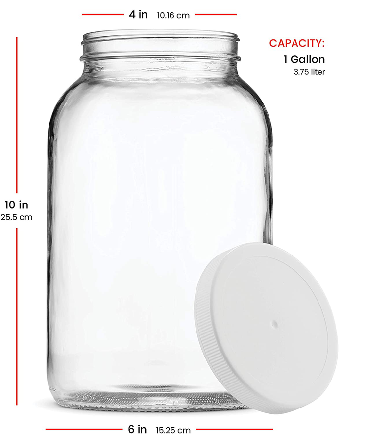 Paksh Novelty 1-Gallon Glass Jar Wide Mouth with Airtight Plastic Lid - USDA Approved BPA-Free Dishwasher Safe Mason Jar for Fermenting, Kombucha, Kefir, Storing and Canning Uses, Clear (4 Pack) Home & Garden > Decor > Decorative Jars Paksh Novelty   