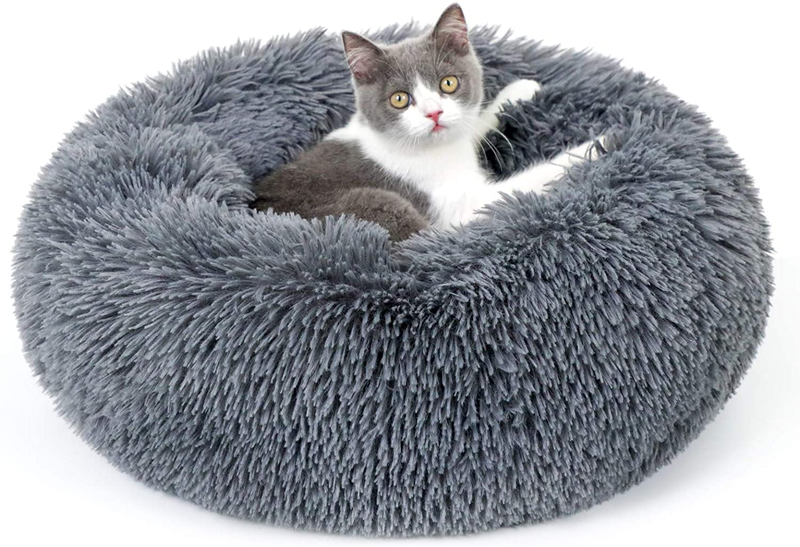 Rabbitgoo Cat Bed for Indoor Cats, Fluffy round Self Warming Calming Soft Plush Donut Cuddler Cushion Pet Bed for Small Dogs Kittens, Machine Washable, Non-Slip Animals & Pet Supplies > Pet Supplies > Cat Supplies > Cat Beds rabbitgoo Dark Grey Medium 