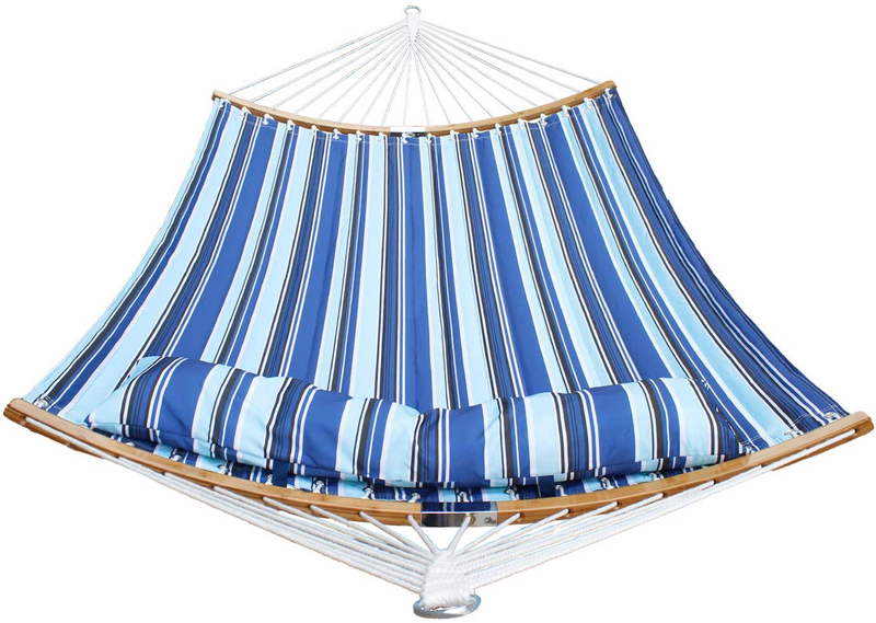 SUNNY GUARD 2 Person Hammock with Stand,Quilted Fabric,Heavy Duty Curved-Bar Bamboo with 12.8 FT Stands & Accessories，for Indoor/Outdoor Patio Catalina Beach(450 lb Capacity Home & Garden > Lawn & Garden > Outdoor Living > Hammocks SUNNY GUARD   