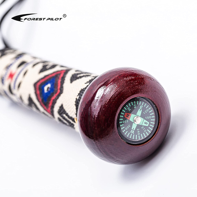 FOREST PILOT 3 Pieces Detachable Hardwood Walking Stick Flat Wooden Ball Head with a Compass (Dark Rose Color, 48 Inches, 1 Piece)
