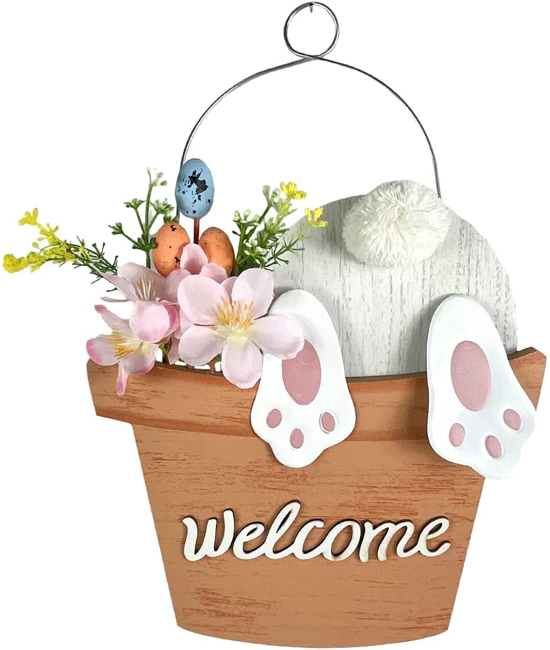 Homirable Easter Sign Welcome Rabbit Decorations for Home Colorful Flower Wooden Wall Hanging Sign Funny Bunny Decor Rustic Home Door Decoration Gift for Garden Yard Indoor Outdoor Holiday 10" X 9.2" Home & Garden > Decor > Seasonal & Holiday Decorations HOMirable Rabbit Flower  