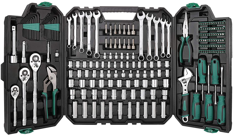 METAKOO 203 Piece Mechanics Tool Set, General Purpose Mixed Sockets and Wrenches, Auto Repair Tool Pliers Combination Mixed Hand Tool Kit with Storage Case Hardware > Tools > Tool Sets METAKOO   