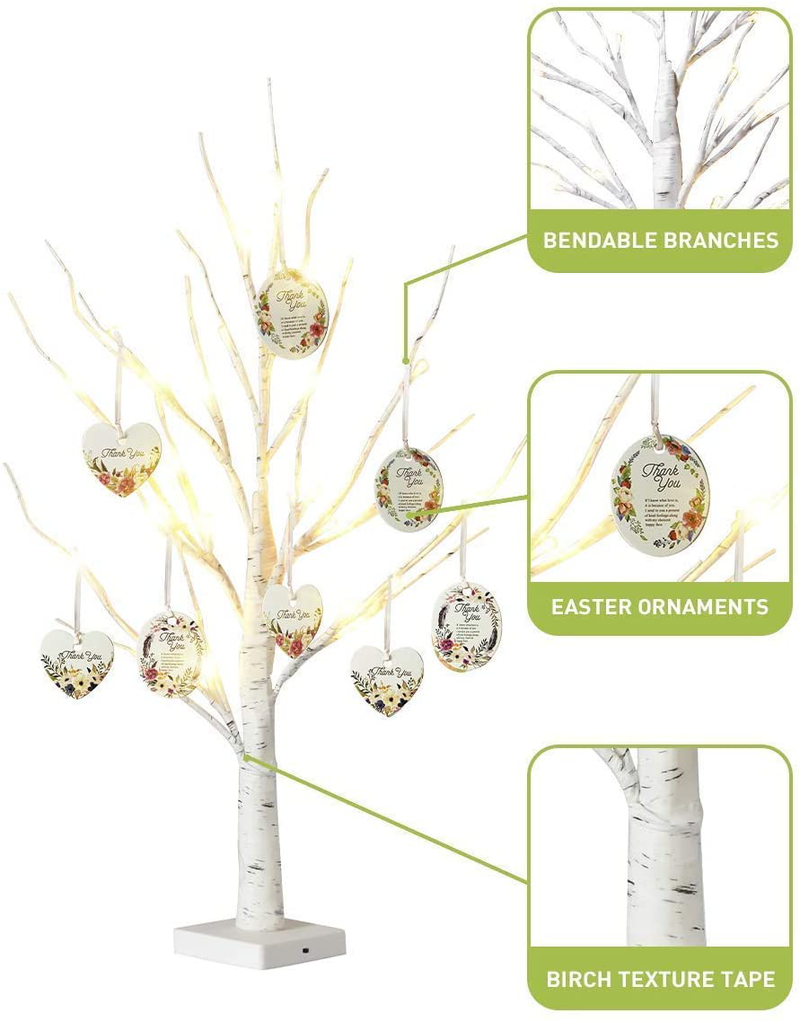 EAMBRITE 2FT 24LT White Birch Twig Tree Lights Tabletop Gift Cards Mothers's Day Tree Home Decoration Warm White Lamp LED Home & Garden > Decor > Seasonal & Holiday Decorations > Christmas Tree Stands EAMBRITE   
