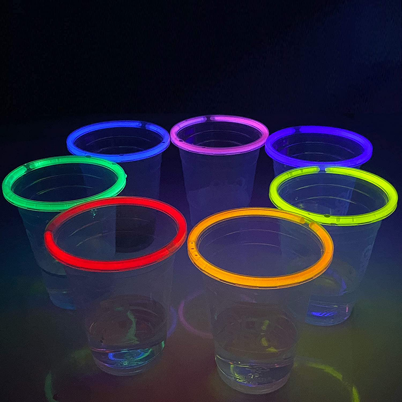 GLOWING PARTY CUPS 16 oz Plastic Clear Disposable Glow Stick Cup Neon Colors Kids Birthday Multi Color Sticks Light Up Glows In The Dark Night Event Favor Decorations Drink Supplies Arts & Entertainment > Party & Celebration > Party Supplies Glo Pro   