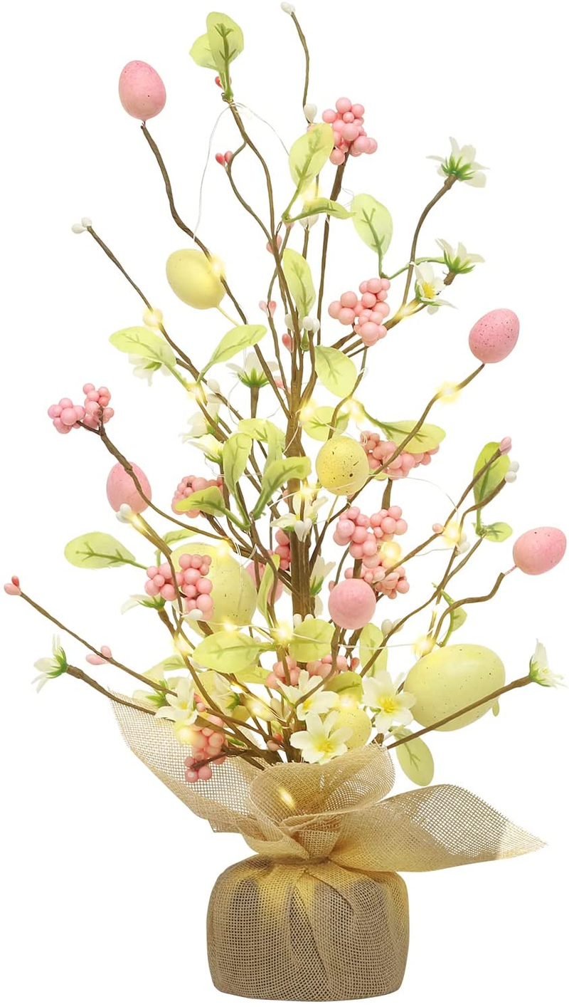 Rosecraft Easter Decorations, 18 Inch Pre-Lit Easter Egg Tree Tabletop Decor with Delicate Oranments, for Home Party Wedding Holiday Spring Summer Decoration - Gifts, Yellow/Pink. Home & Garden > Decor > Seasonal & Holiday Decorations RoseCraft   
