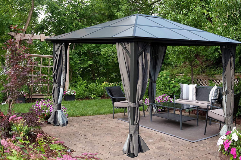 Kozyard 10Ftx12Ft Hardtop Aluminum Permanent Gazebo with a Mosquito Net Sidewall and Privacy Wall (Odyssey 10Ftx12Ft) Sporting Goods > Outdoor Recreation > Camping & Hiking > Mosquito Nets & Insect Screens Kozyard Edward 10ftx12ft  