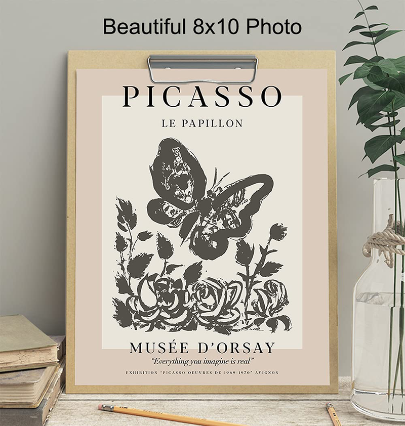 Pablo Picasso Poster Wall Art & Decor - 8X10 Modern Wall Art Prints - Gallery Wall Art - Museum Poster - Contemporary Wall Art - Butterfly Picture - Living Room, Bedroom - Women Housewarming Gift Home & Garden > Decor > Artwork > Posters, Prints, & Visual Artwork Yellowbird Art & Design   