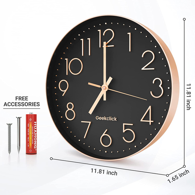 Geekclick 12" Wall Clock [Battery Included], Silent & Large Wall Clocks for Living Room/Office/Home/Kitchen Decor, Modern Style & Easy to Read - Rose Gold &Black Home & Garden > Decor > Clocks > Wall Clocks Geekclick   