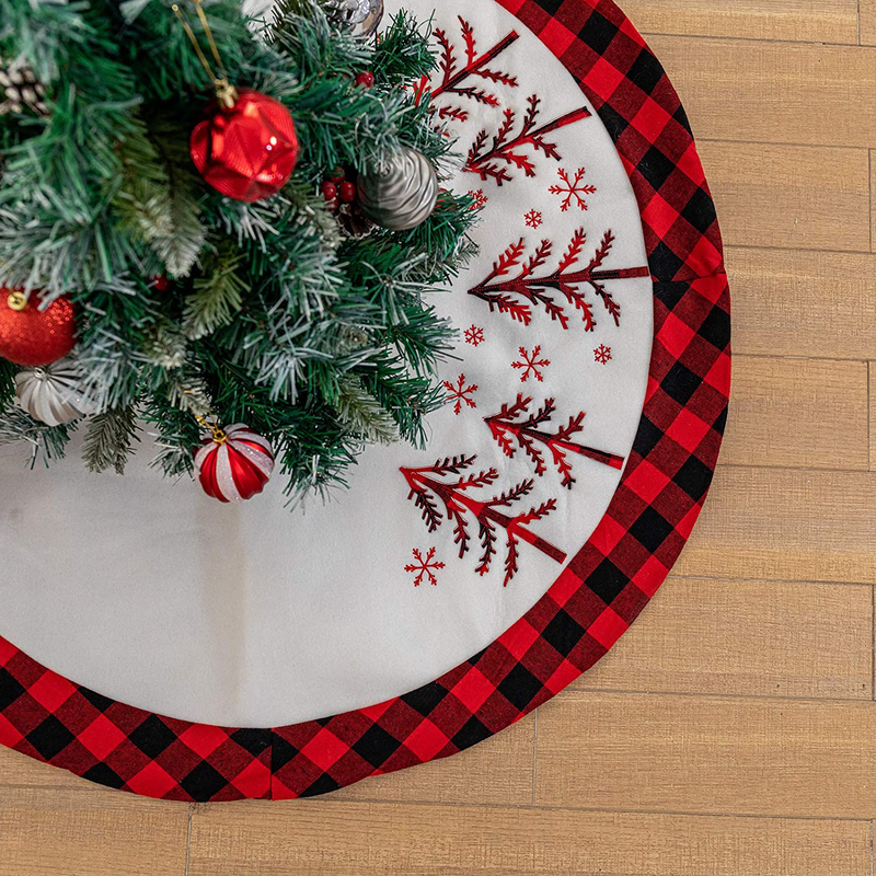 DegGod 48 Inches Checked Christmas Tree Skirt, Red and Black Buffalo Plaid Double Layers Xmas Tree Base Cover Mat for Christmas New Year Home Party Decoration (Red Plaid, 48 inches)