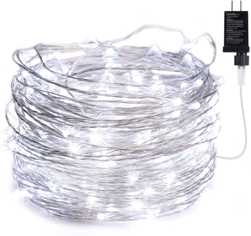 Fairy Lights Plug In, 70Ft 200 Led Waterproof Firefly Lights on Silver Wire UL Adaptor Included, Starry String Lights for Wedding Indoor Outdoor Christmas Patio Garden Decoration, White Home & Garden > Lighting > Light Ropes & Strings Minetom Without Remote-White  
