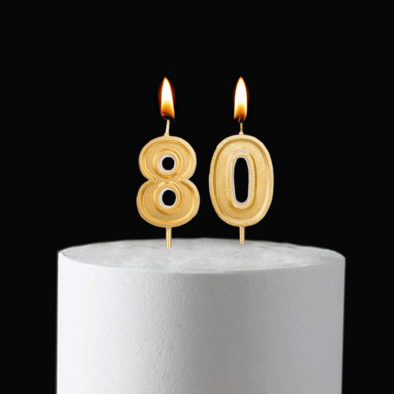 Qj-solar 2.76 inch Gold Number 80 Birthday Candles,80th Cake Topper for Birthday Decorations