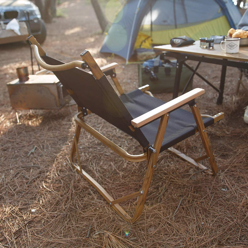 Naturehike Outdoor Furniture Wood Grain Aluminum Portable Folding Camping Chair (Black, Regular)
