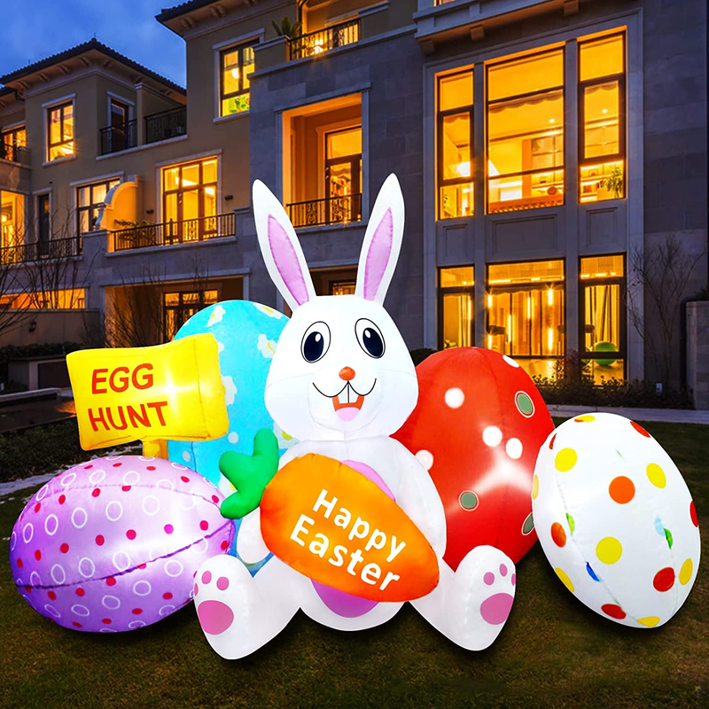 Mukum 6FT Long Easter Inflatable Outdoor Decorations Easter Inflatable Bunny Eggs Carrot Inflatable Gift Box LED Light up Easter Decorations with Build-In LED Blow up for Indoor Outdoor Home & Garden > Decor > Seasonal & Holiday Decorations Mukum   