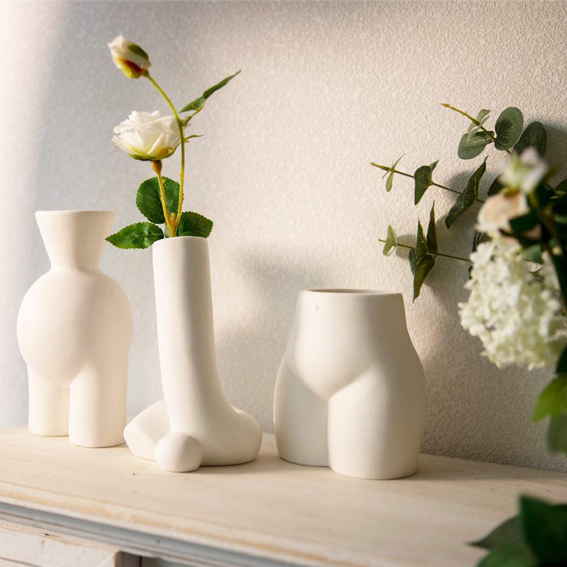 Pure White Ceramic Flower Vase, Creative Body Vase, Pen Holder Home Decor Nordic Vase for Sitting Room Bed Room Porch Hotel Decoration (Short Bottom) Home & Garden > Decor > Vases Lovecat   
