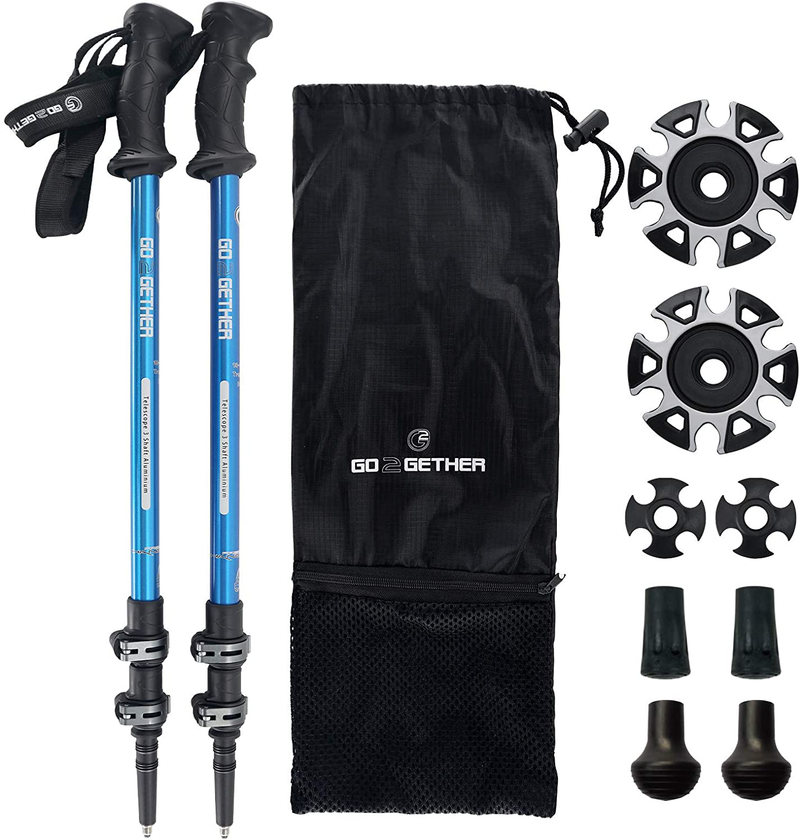 G2 GO2GETHER Trekking Hiking Poles - Aluminum 7075 Hiking Walking Sticks with Quick Adjustable Locks - Comfort BMM Handle - Padded Strap - Snow Baskets Attached-Orange,Blue,Black,Yellow,Red Available(Pack of 2 Poles)
