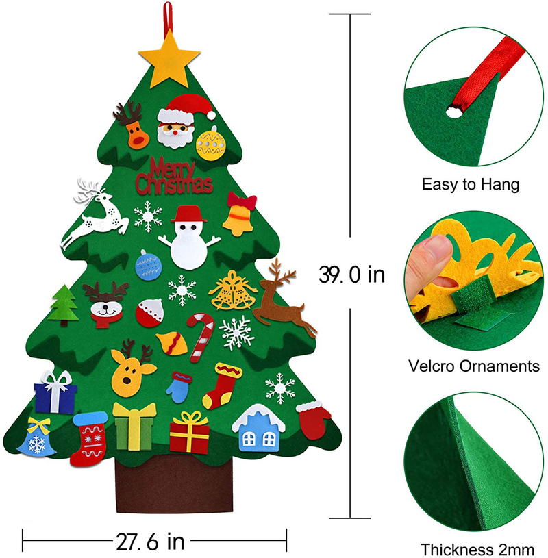 iKALULA Felt Christmas Tree with 37pcs Ornaments Kits, 3.25ft 3D DIY Christmas Tree for Toddlers Kids Children, Wall Hanging Xmas New Year Decorations Party Supplies
