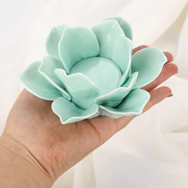 OwnMy 4.5 Inch Ceramic Lotus Flower Tea light Holder Lotus Petals Candle Holder Candlestick, Votive Flower Tealight Candle Holder Candle Lamps Holder with Gift Box for Home Decor Wedding Party (Green) Home & Garden > Decor > Home Fragrance Accessories > Candle Holders OwnMy   