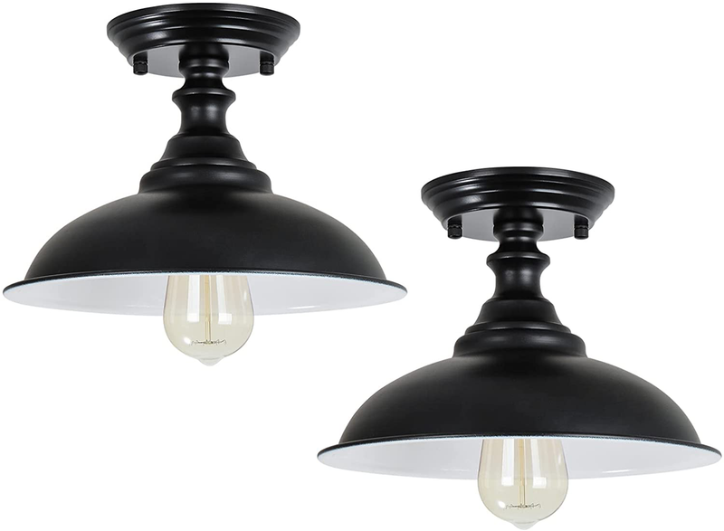 HMVPL Semi Flush Mount Ceiling Light, 2 Pack Farmhouse Close to Ceiling Light Fixtures, Black Industrial Metal Ceiling Lamp for Hallway Entryway Foyer Kitchen Island