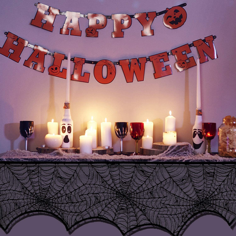 Lulu Home Halloween Fireplace Decorations, Fireplace Mantle Scarf Cover and Table Cloth, Black Lace Spider Web for Table, Door, Window and Fireplace Decoration, Halloween Decoration Arts & Entertainment > Party & Celebration > Party Supplies Lulu Home   