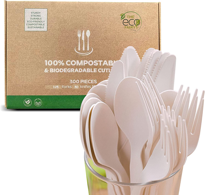 EcoFairy - 300-Piece Compostable Cutlery Set, Zero Waste Serving Utensils Set for Parties and Camping Trips, Biodegradable Kitchen Utensil Set Home & Garden > Kitchen & Dining > Tableware > Flatware > Flatware Sets ECO FAIRY Default Title  