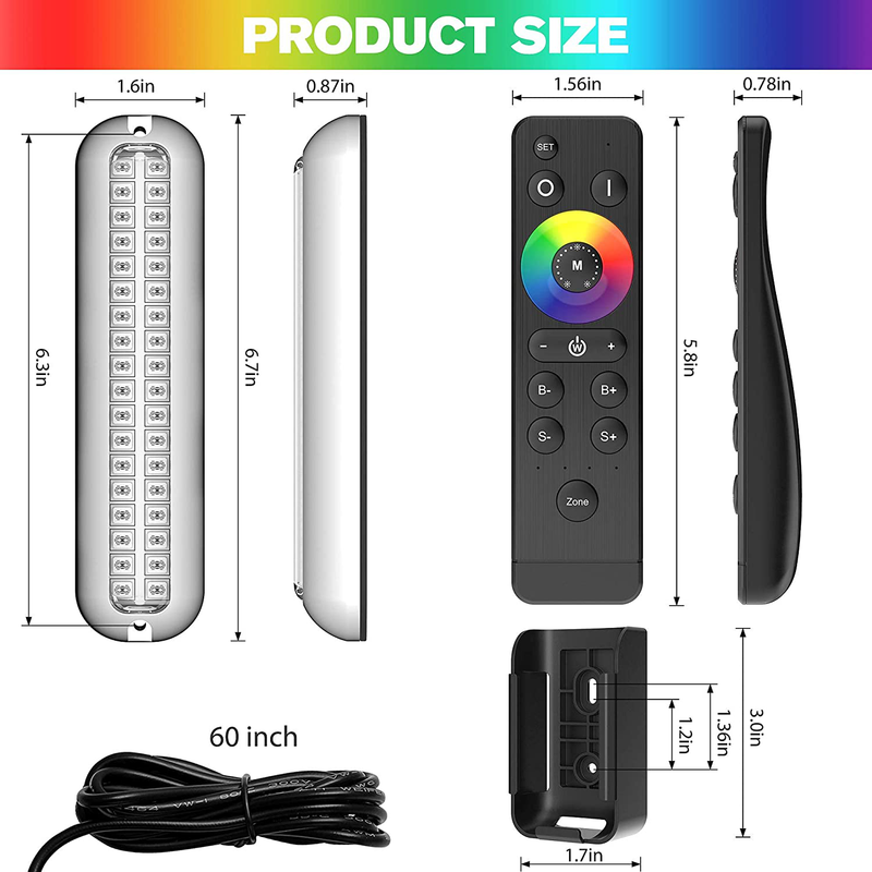 HUSUKU R1 Boat RGB Led Light 2x2000LM Underwater Marine Color Light Kit , 12V~24V, IP68 Waterproof, Wireless Grouping and Control, Auto Sync, for Yacht / Boat / Pontoon / Dock / Pool / Fishing Lights