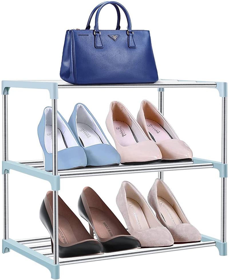 Stackable Small Shoe Rack,Lightweight Shoe Storage Shelf Organizer, Free Standing Narrow Shoe Shelf for Closet Entryway Hallway Living Room（4 Tier） Furniture > Cabinets & Storage > Armoires & Wardrobes sunvito 3-Tier  