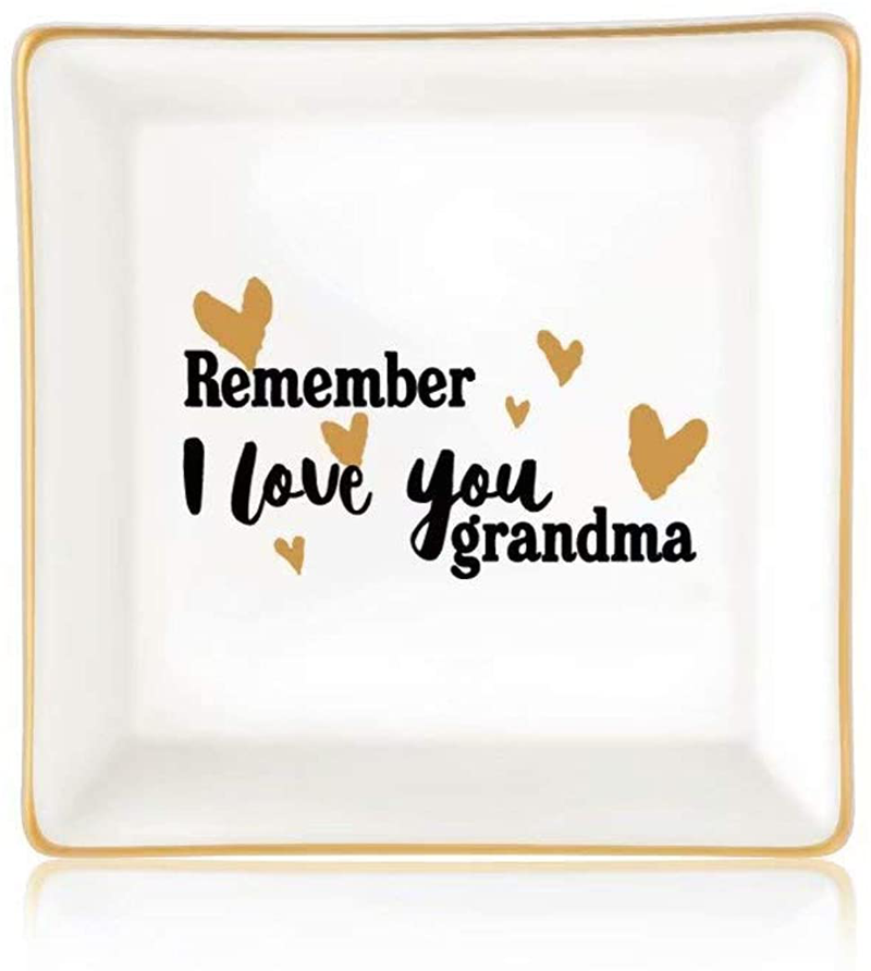Gifts for Women Girls, Ceramic Ring Dish Decorative Trinket Plate Initial Jewelry Tray Dish, Mothers Day Valentines Gifts for Her Grandma Mom Daughter Sister Friend Birthday Home & Garden > Decor > Decorative Trays Giftjews Remember I love you grandma  