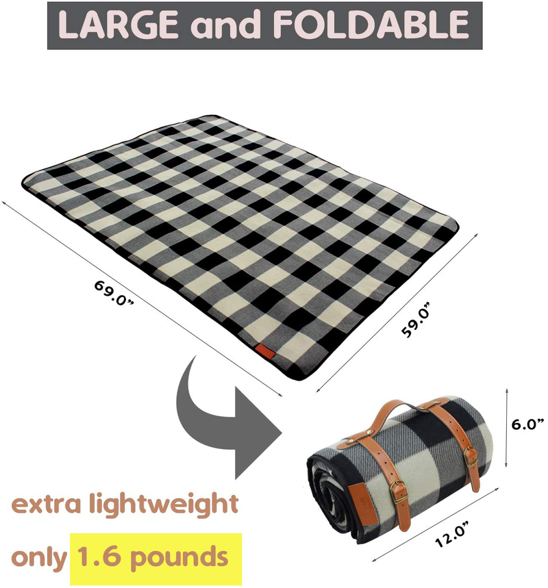 PortableAnd Extra Large Picnic & Outdoor Blanket for Water-Resistant Handy Mat Tote Spring Summer Great for The Beach,Camping on Grass Waterproof Sandproof, Black and Gray Checkered Home & Garden > Lawn & Garden > Outdoor Living > Outdoor Blankets > Picnic Blankets PortableAnd   
