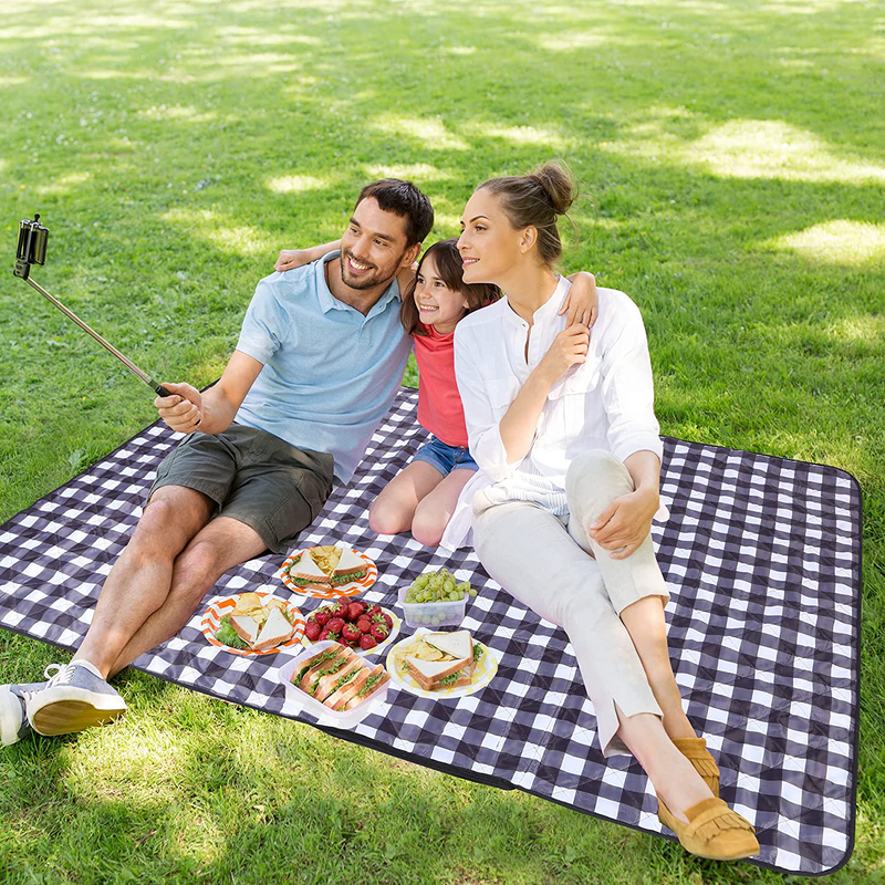 REDCAMP Outdoor Picnic Blanket Washable Waterproof and Sandproof, 79"x59" Large Foldable Lawn Blanket for Grass with Tote Bag, Black Plaid Home & Garden > Lawn & Garden > Outdoor Living > Outdoor Blankets > Picnic Blankets REDCAMP   