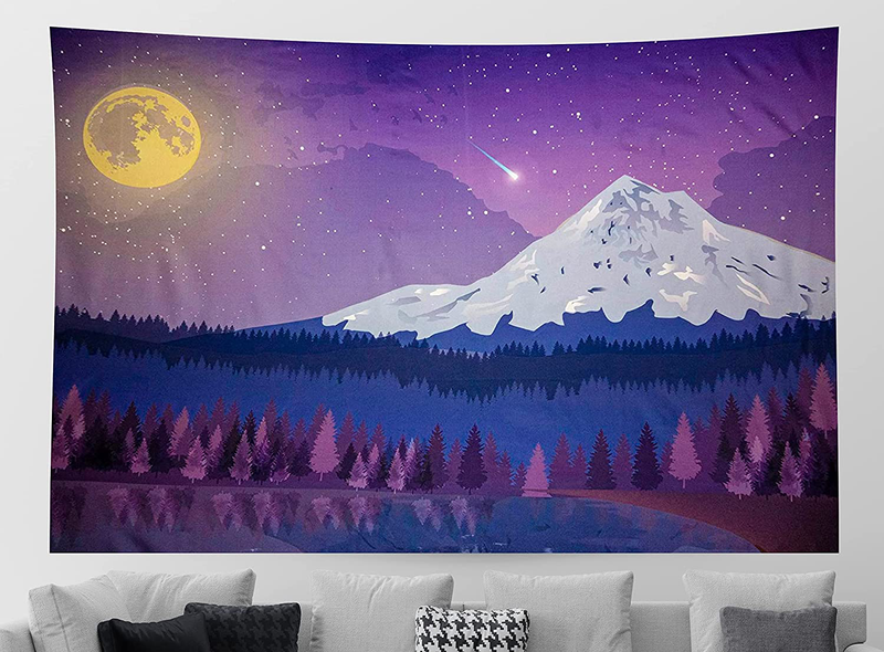 Import Nomad- Mountain/Full Moon Nightscape Wall Tapestry, Indie Room Decor, Tapestry For Bedroom, Dorm Decor - 80 x 60in Large Tapestry Home & Garden > Decor > Artwork > Decorative Tapestries Import Nomad Unbound Default Title  