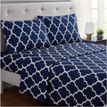 Mellanni Queen Sheet Set - Hotel Luxury 1800 Bedding Sheets & Pillowcases - Extra Soft Cooling Bed Sheets - Deep Pocket up to 16 inch Mattress - Wrinkle, Fade, Stain Resistant - 4 Piece (Queen, White) Home & Garden > Linens & Bedding > Bedding Mellanni Quatrefoil Navy Blue Twin XL 