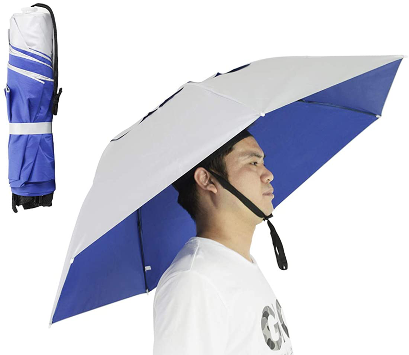 NEW-Vi Fishing Umbrella Hat Folding Sun Rain Cap Adjustable Multifunction Outdoor Headwear Home & Garden > Lawn & Garden > Outdoor Living > Outdoor Umbrella & Sunshade Accessories NEW-Vi Sliver/Blue with wind vent 2PC  