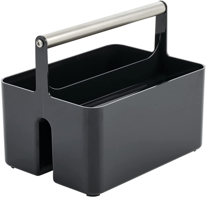 Mdesign Plastic Shower Caddy Storage Organizer Utility Tote, Divided Basket Bin - Metal Handle for Bathroom, Dorm, Kitchen, Holds Hand Soap, Shampoo, Conditioner - Aura Collection - Black/Brushed Sporting Goods > Outdoor Recreation > Camping & Hiking > Portable Toilets & Showers mDesign   