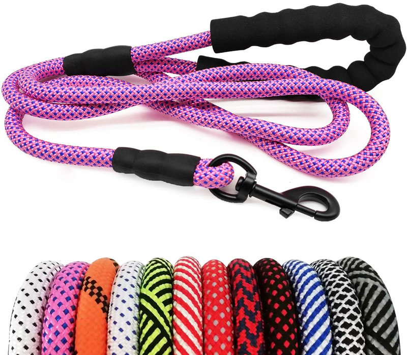 MayPaw Heavy Duty Rope Dog Leash, 6/8/10 FT Nylon Pet Leash, Soft Padded Handle Thick Lead Leash for Large Medium Dogs Small Puppy Animals & Pet Supplies > Pet Supplies > Dog Supplies MayPaw pink-blue dot 1/2" * 6' 