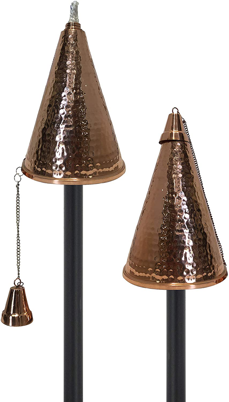 Legends Direct Set of 4, Premium Metal Torches Outdoor, 53" Tall - Tiki Style/w Snuffer, Fiberglass Wick & Large 35oz Oil Lamp Deck Torch for Patio, Outdoor, Lawn and Garden (Hammered Black) Home & Garden > Lighting Accessories > Oil Lamp Fuel Legends Direct Hammered Copper 2 