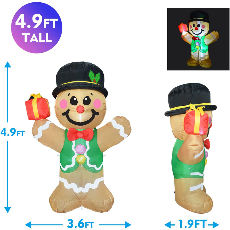 GOOSH 5 FT Height Christmas Inflatables Outdoor Gingerbread Man Cookie, Blow Up Yard Decoration Clearance with LED Lights Built-in for Holiday/Christmas/Party/Yard/Garden Home & Garden > Decor > Seasonal & Holiday Decorations& Garden > Decor > Seasonal & Holiday Decorations GOOSH   