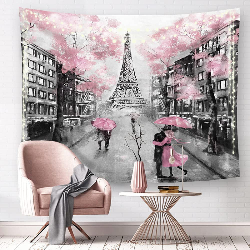 Riyidecor Pink Paris Eiffel Tower Tapestry for Living Room Wall Decor 51Hx59W Inch Paris Theme Backdrop Wall Hanging for Girls Women Vintage Romantic French Scenery Lover Couple Home Bedroom WW-PAVT Home & Garden > Decor > Artwork > Decorative Tapestries Riyidecor Pink black 80Wx60L 