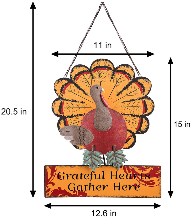 Ogrmar Thanksgiving Metal Turkey Sign Wall Hanging Decoration with Bracket for Front Door Ornament Festive Whimsical Halloween Christmas Wall & Tabletop Decor Home & Garden > Decor > Seasonal & Holiday Decorations& Garden > Decor > Seasonal & Holiday Decorations Ogrmar   